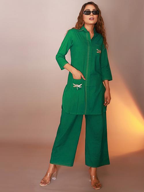 women solid with work three quarter sleeve ethnic co-ord set - 21987044 - Very Small Image - 1