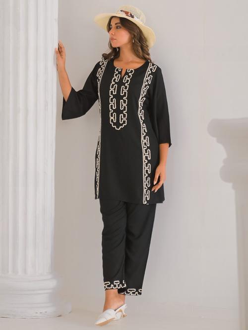 women solid with work three quarter sleeve ethnic co-ord set - 21987049 - Very Small Image - 1