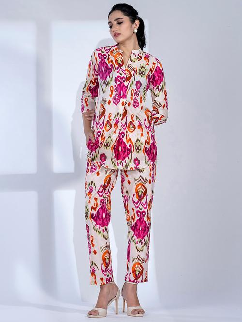 women ikat three quarter sleeve ethnic co-ord set - 21987061 - Very Small Image - 1