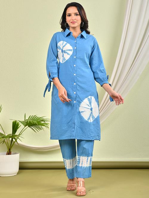 women tie & dye three quarter sleeve kurta pant set - 21987072 - Very Small Image - 1