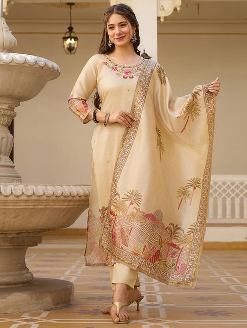women three quarter sleeve kurta pant with dupatta set - 21987334 - Very Small Image - 1