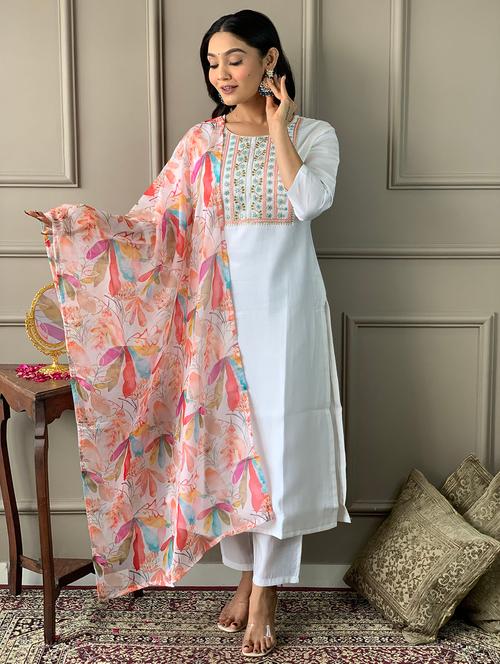 women three quarter sleeve kurta pant with dupatta set - 21987336 - Very Small Image - 1
