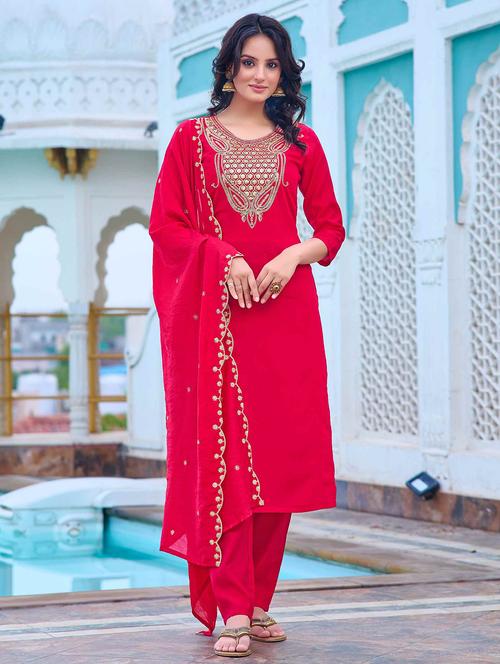 women three quarter sleeve kurta pant with dupatta set - 21987339 - Very Small Image - 1