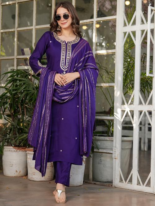 women three quarter sleeve kurta pant with dupatta set - 21987363 - Very Small Image - 1