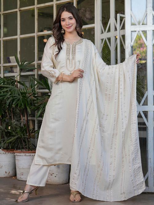 women three quarter sleeve kurta pant with dupatta set - 21987365 - Very Small Image - 1