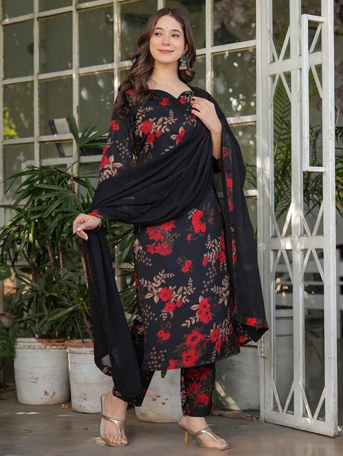 women three quarter sleeve kurta pant with dupatta set - 21987373 - Very Small Image - 1