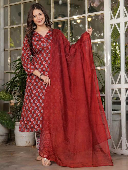 women three quarter sleeve kurta pant with dupatta set - 21987375 - Very Small Image - 1