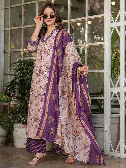 women three quarter sleeve kurta palazzo with dupatta set - 21987376 - Very Small Image - 1