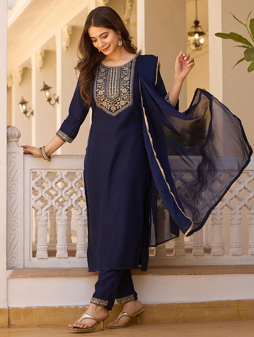 women three quarter sleeve kurta pant with dupatta set - 21987384 - Very Small Image - 1