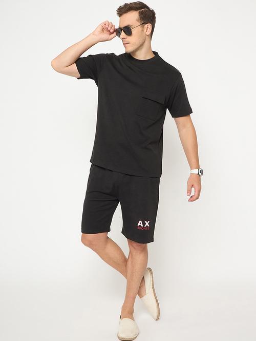 men solid short sleeve t-shirt & shorts co-ord set - 21987602 - Very Small Image - 1