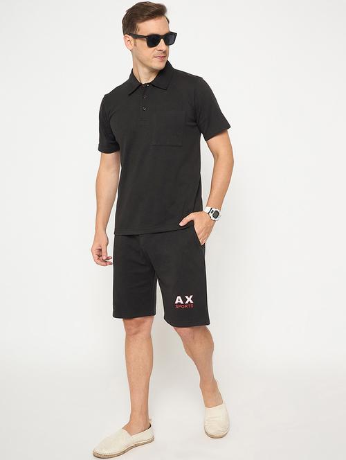 men solid short sleeve t-shirt & shorts co-ord set - 21987603 - Very Small Image - 1