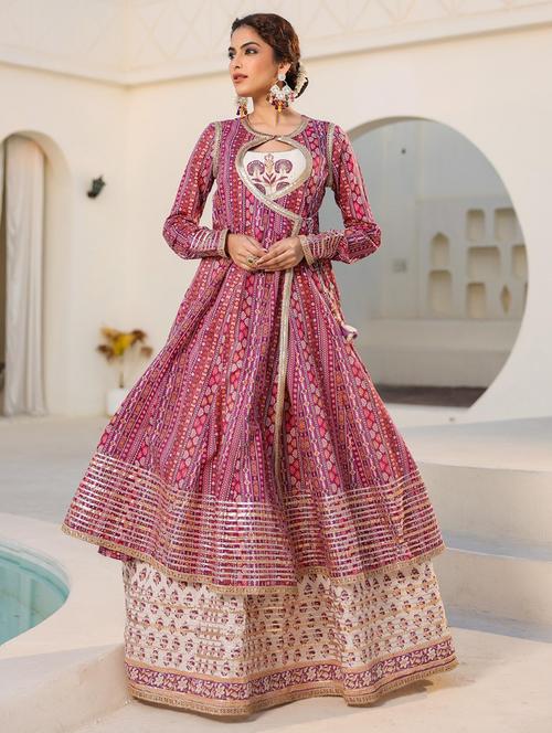 women printed long sleeve anarkali kurta skirt set - 21987917 - Very Small Image - 1