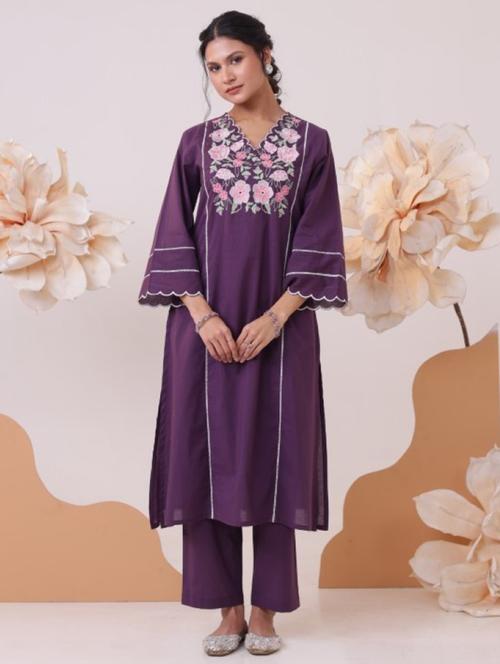 women floral three quarter sleeve kurta pant set - 21987918 - Very Small Image - 1