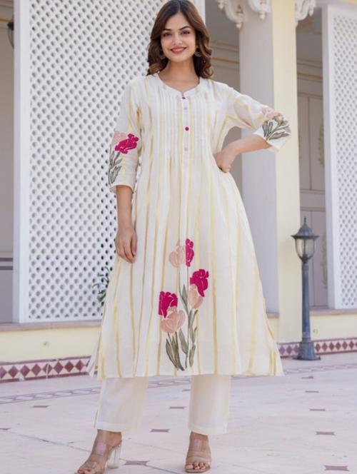 women floral three quarter sleeve kurta pant set - 21987922 - Very Small Image - 1