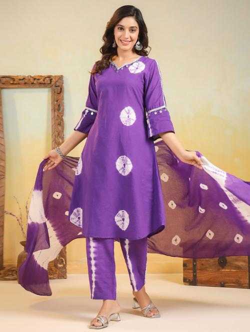 women tie & dye three quarter sleeve kurta pant with dupatta set - 21987923 - Very Small Image - 1