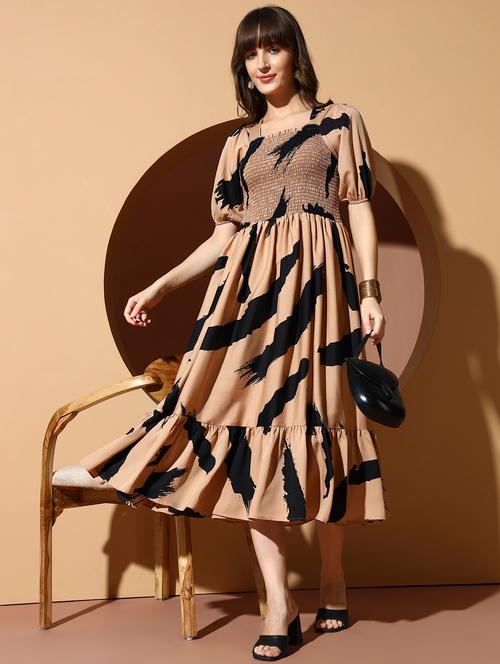 wome printed smocked detailed puff sleeve tiered dress - 21987946 - Very Small Image - 1