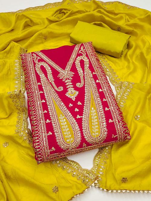 women solid with work embroidered unstitched suit set - 21987966 - Very Small Image - 1