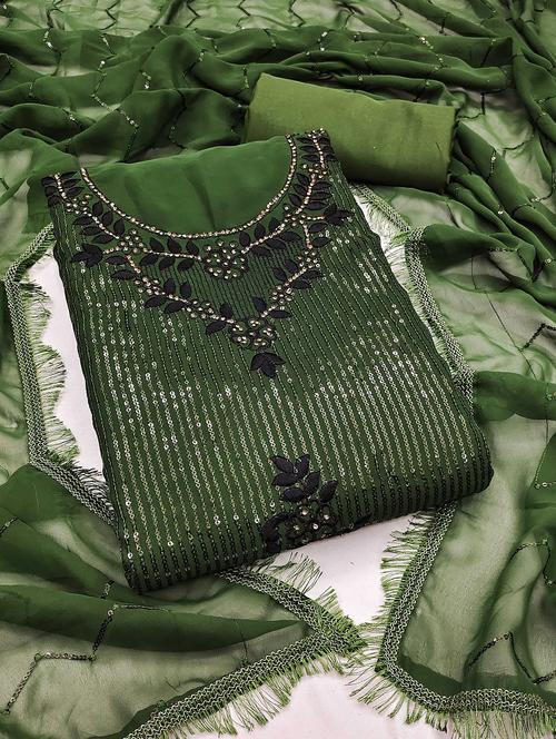 women solid with work embellished unstitched suit set - 21988084 - Very Small Image - 1