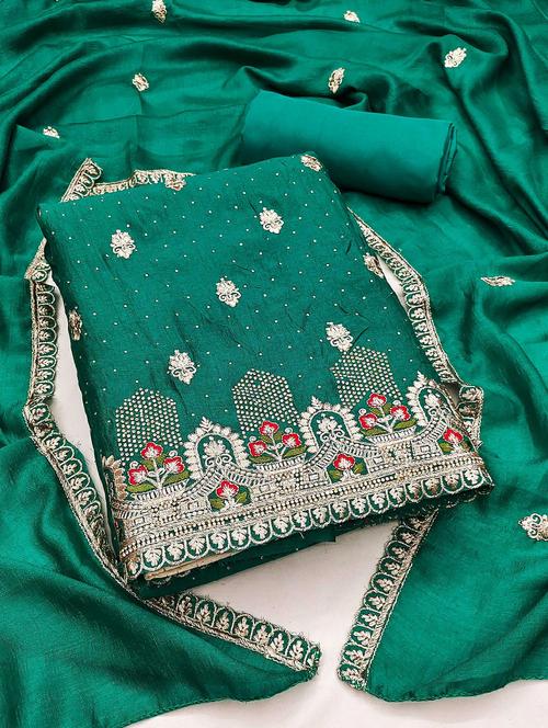 women solid with work embroidered unstitched suit set - 21988141 - Very Small Image - 1