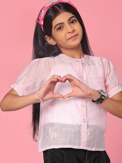 girl self designed mandarin neck puff sleeve top - 21988451 - Very Small Image - 1