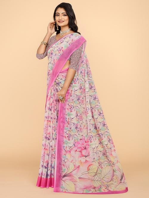 women floral printed saree with blouse - 21988725 - Very Small Image - 1