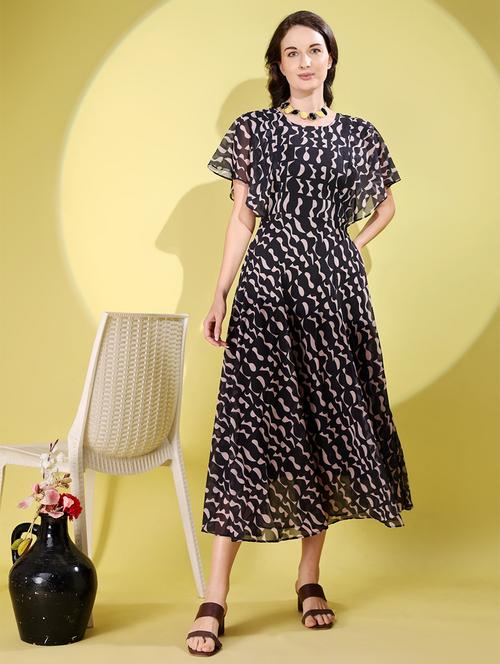 women printed flared sleeve fit & flare dress - 21988885 - Very Small Image - 1