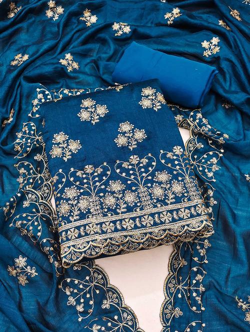 women solid with work embroidered unstitched suit set - 21989442 - Very Small Image - 1