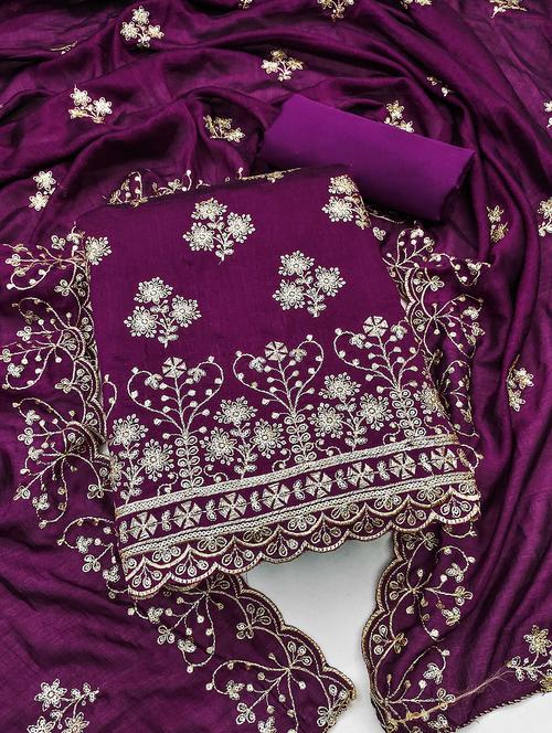 women solid with work embroidered unstitched suit set - 21989445 - Very Small Image - 1