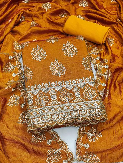 women solid with work embroidered unstitched suit set - 21989461 - Very Small Image - 1