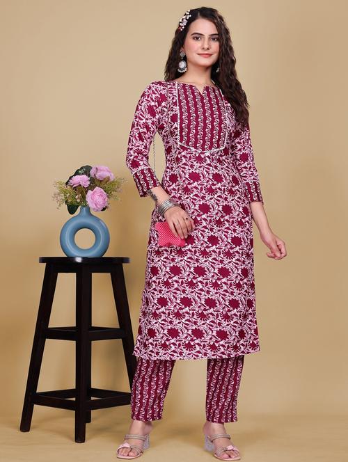 women floral three quarter sleeve kurta pant set - 21990756 - Very Small Image - 1