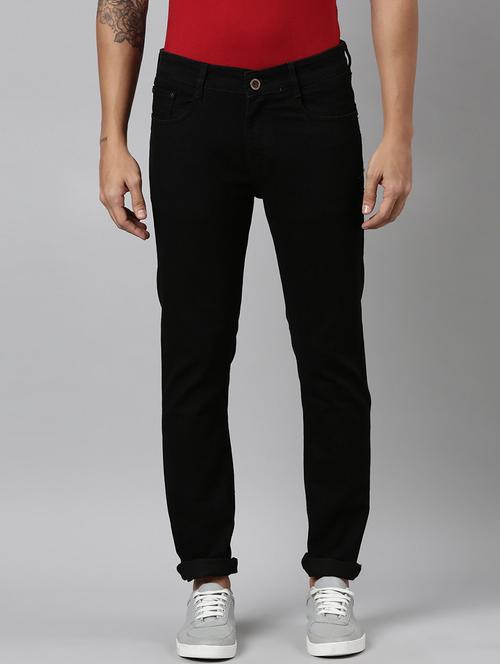 men black plain mid rise full length jeans - 21991191 - Very Small Image - 1