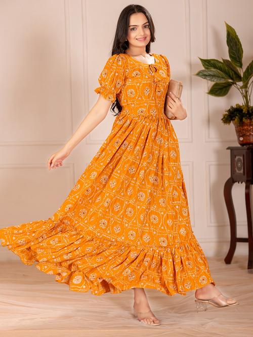 women printed puff sleeve tiered dress - 21991367 - Very Small Image - 1