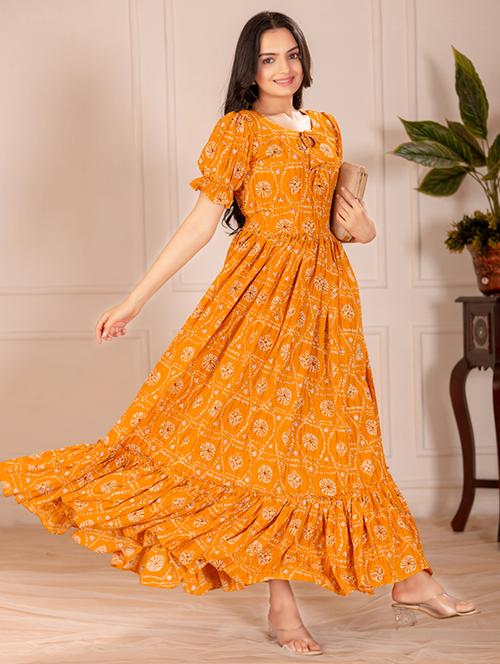 women printed puff sleeve tiered dress - 21991368 - Very Small Image - 1