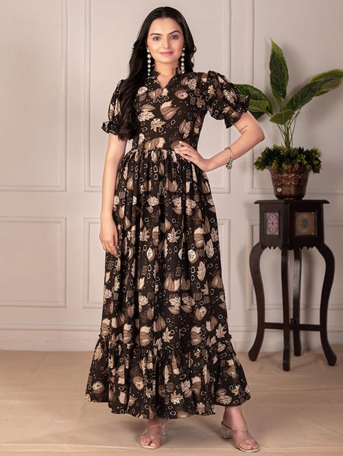 women printed puff sleeve tiered maxi dress - 21991375 - Very Small Image - 1