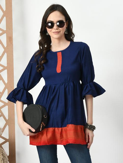 women color blocked bell sleeve tiered kurti - 21992219 - Very Small Image - 1