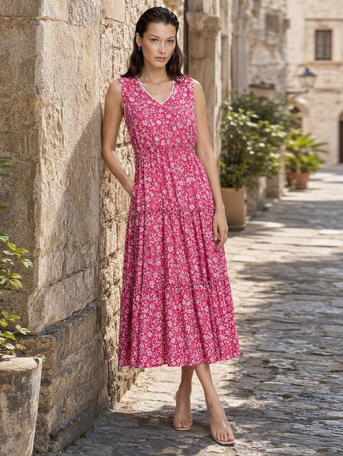 women floral print sleeveless tiered dress - 21992385 - Very Small Image - 1
