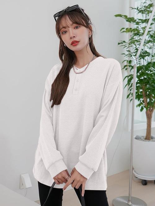 women solid long sleeve loose fit winter top - 21992409 - Very Small Image - 1