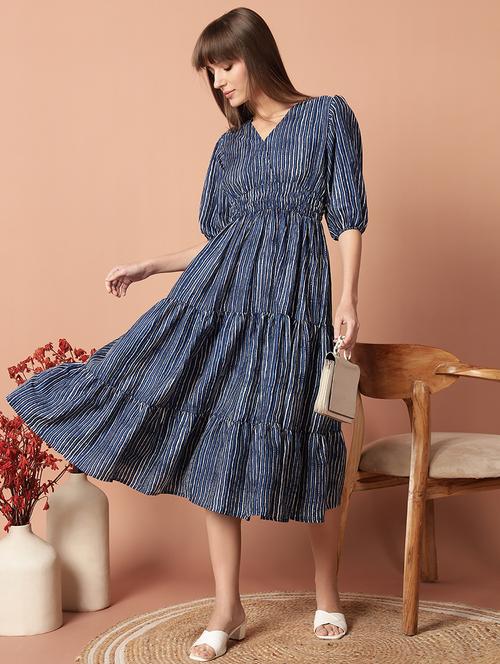 women printed puff sleeve tiered dress - 21992702 - Very Small Image - 1