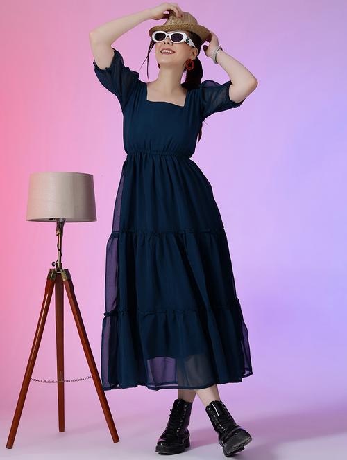 women solid puff sleeve tiered maxi dress - 21992731 - Very Small Image - 1