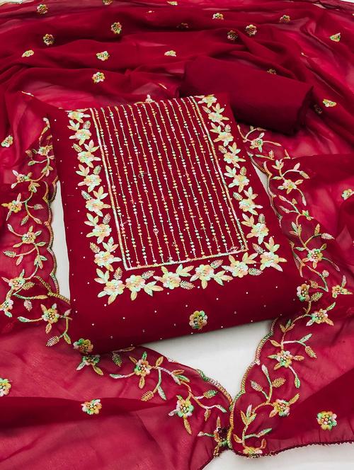 women solid with work embroidered unstitched suit set - 21992919 - Very Small Image - 1