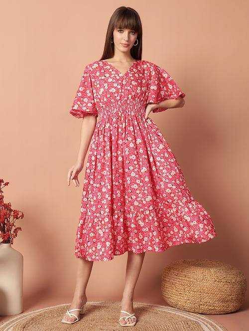 women printed flared sleeve tiered dress - 21993034 - Very Small Image - 1