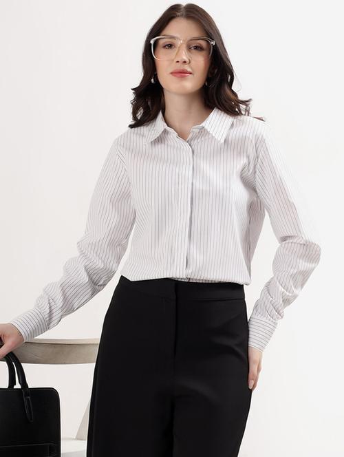 women striped collared long sleeve shirt - 21993336 - Very Small Image - 1