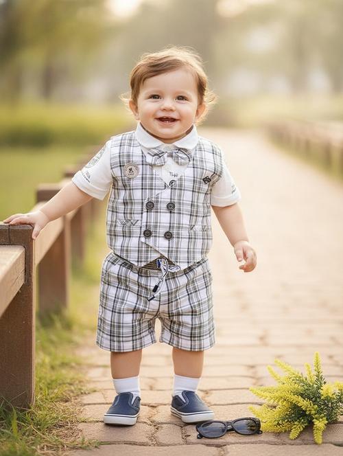 Boys Checkered Shirt & Shorts Casual Wear Set - 21993432 - Very Small Image - 1
