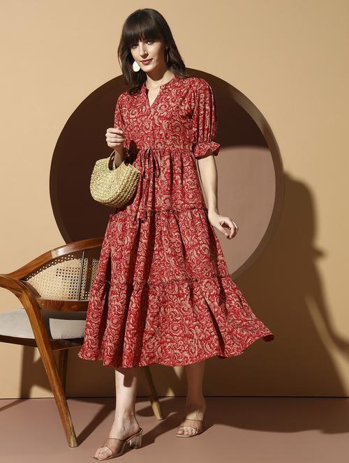 women printed puff sleeve tiered dress - 21993786 - Very Small Image - 1
