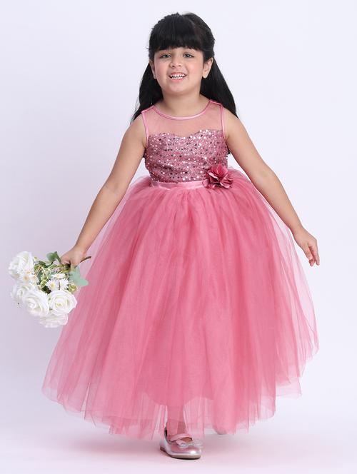 girls pink sequined sleeveless flared party gown - 21993833 - Very Small Image - 1