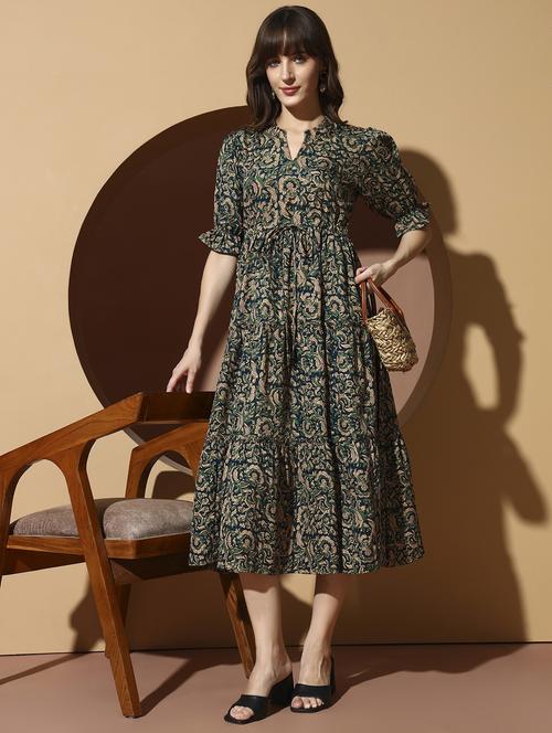 women printed puff sleeve tiered dress - 21993906 - Very Small Image - 1