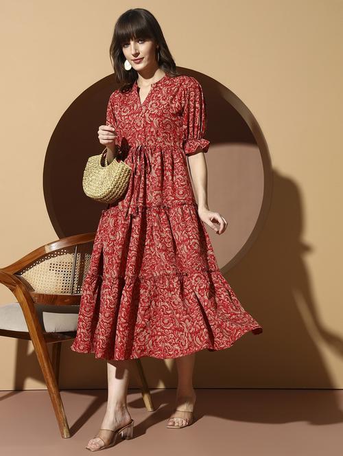 women printed puff sleeve tiered dress - 21993907 - Very Small Image - 1