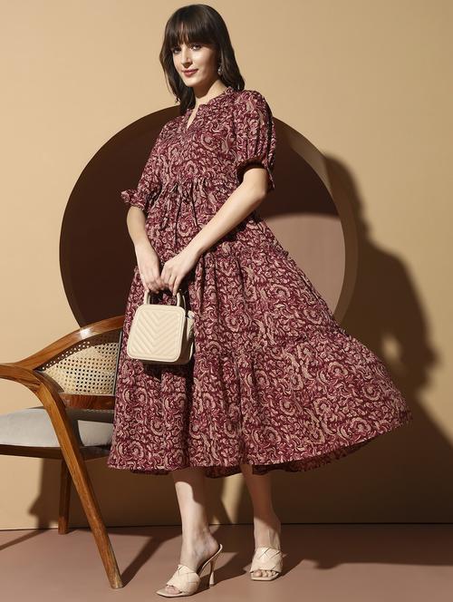 women printed puff sleeve tiered dress - 21993908 - Very Small Image - 1