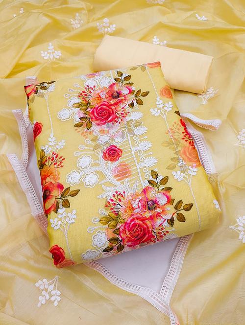 women floral print with embroidery unstitched suit set - 21993917 - Very Small Image - 1