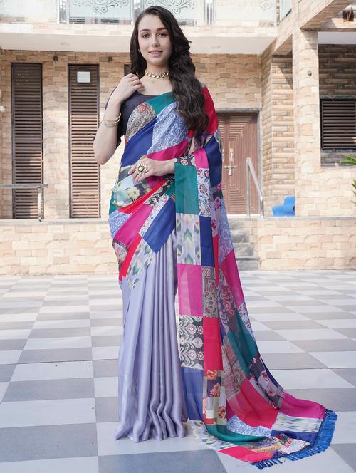 women printed casual wear saree with blouse - 21993932 - Very Small Image - 1
